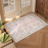 Covaba maximalism vintage french floral doormat in blush clay, styled in a room setting, view 2