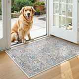 Covaba maximalism vintage french floral doormat in warm beige, styled in a room setting, view 2