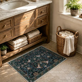 Covaba botanical bird garden chenille doormat in ink black, styled in a room setting, view 2