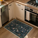 Covaba botanical bird garden chenille doormat in ink black, styled in a room setting, view 3