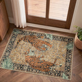 Covaba wild tiger desert doormat in golden wheat, styled in a room setting