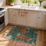 Covaba wild tiger doormat in fern green, styled in a room setting