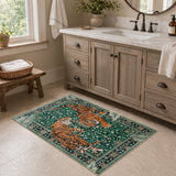 Covaba wild tiger doormat in fern green, styled in a room setting, view 2