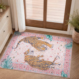Covaba wild tiger doormat in blush clay, styled in a room setting