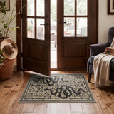 Covaba mystical snake doormat in coffee brown, styled in a room setting