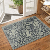 Covaba vintage woodcut forest and rabbit doormat in pearl grey, styled in a room setting