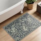 Covaba vintage woodcut forest and rabbit doormat in pearl grey, styled in a room setting, view 2