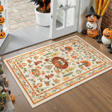 Covaba halloween pumpkin doormat in golden wheat, styled in a room setting