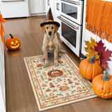 Covaba halloween pumpkin doormat in golden wheat, styled in a room setting, view 4