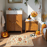 Covaba halloween pumpkin doormat in golden wheat, styled in a room setting, view 5