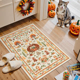 Covaba halloween pumpkin doormat in golden wheat, styled in a room setting, view 2