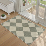 Covaba modern geometric checkered doormat in fern green, styled in a room setting