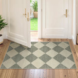 Covaba modern geometric checkered doormat in fern green, styled in a room setting, view 2