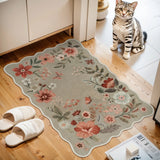 Covaba boho modern parisian floral scalloped doormat in coffee brown, styled in a room setting, view 2