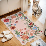 Covaba boho modern parisian floral scalloped doormat in soft blush, styled in a room setting