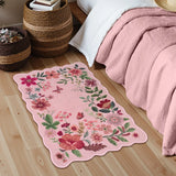 Covaba boho modern parisian floral scalloped doormat in blush clay, styled in a room setting