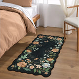 Covaba boho modern parisian floral scalloped doormat in ink black, styled in a room setting, view 3