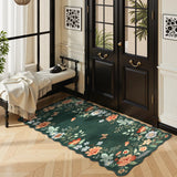 Covaba boho modern parisian floral scalloped doormat in forest fern, styled in a room setting, view 2
