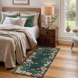 Covaba boho modern parisian floral scalloped doormat in forest fern, styled in a room setting, view 3
