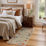 Covaba boho modern parisian floral scalloped doormat in coffee brown, styled in a room setting, view 4
