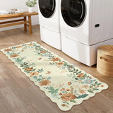 Covaba boho modern parisian floral scalloped runner rug in warm beige, styled in a room setting, view 4