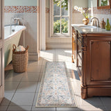 Covaba vintage floral bird runner rug in fern green, styled in a room setting, view 2