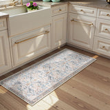 Covaba vintage floral bird runner rug in fern green, styled in a room setting