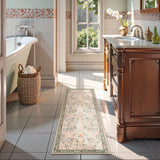 Covaba vintage floral bird runner rug in blush clay, styled in a room setting