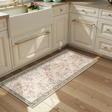 Covaba vintage floral bird runner rug in blush clay, styled in a room setting, view 2
