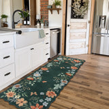 Covaba boho modern parisian floral scalloped runner rug in forest fern, styled in a room setting, view 2