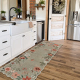 Covaba boho modern parisian floral scalloped runner rug in coffee brown, styled in a room setting