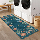 Covaba boho modern parisian floral scalloped runner rug in deep navy, styled in a room setting, view 2
