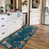 Covaba boho modern parisian floral scalloped runner rug in deep navy, styled in a room setting