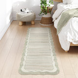 Covaba modern abstract bordered scalloped runner rug in warm beige, styled in a room setting, view 4