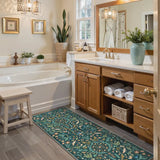 Covaba boho insect botanical floral runner rug in forest fern, styled in a room setting, view 3
