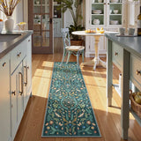 Covaba boho insect botanical floral runner rug in forest fern, styled in a room setting, view 2