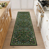 Covaba maximalism vibrant blossom floral - size deal runner rug in forest fern, styled in a room setting