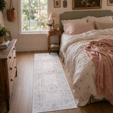 Covaba vintage traditional floral runner rug in blush clay, styled in a room setting, view 3
