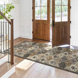 Covaba ultra-thin vintage floral moroccan trellis runner rug in pearl grey, styled in a room setting, view 3