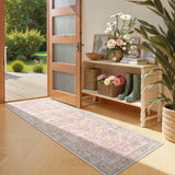 Covaba maximalism vintage french floral runner rug in blush clay, styled in a room setting, view 2