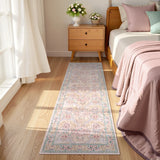 Covaba maximalism vintage french floral runner rug in blush clay, styled in a room setting