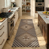 Covaba tribal soft easy jute tan indoor/outdoor runner rug in multicolor, styled in a room setting