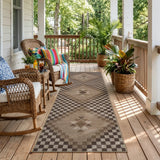 Covaba tribal soft easy jute tan indoor/outdoor runner rug in multicolor, styled in a room setting, view 5