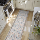 Covaba vintage floral bird runner rug in fern green, styled in a room setting, view 4