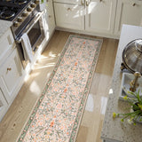 Covaba vintage floral bird runner rug in blush clay, styled in a room setting, view 3