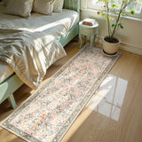 Covaba vintage floral bird runner rug in blush clay, styled in a room setting, view 4