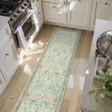 Covaba vintage floral bird runner rug in willow sage, styled in a room setting, view 3