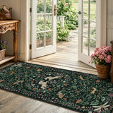Covaba fantasy garden and unicorn runner rug in forest fern, styled in a room setting, view 2