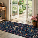 Covaba fantasy garden and unicorn runner rug in deep navy, styled in a room setting, view 3