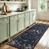Covaba fantasy garden and unicorn runner rug in deep navy, styled in a room setting, view 4